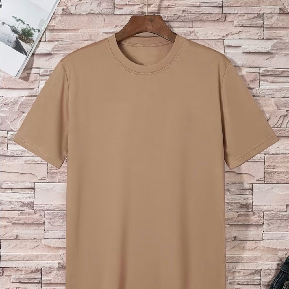 Sleek Unisex Casual Tan Short Sleeve Tee